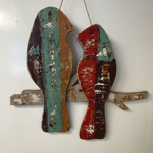 Wooden Wall Decor, Love Birds, Farmhouse, Rustic, Turquiose, Red, Ships Fast